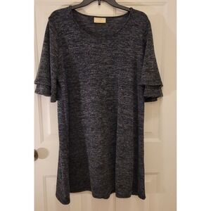 Bobbie Brooks Women's Sweater Dress XL Black Gray Scoop Neck Short Tiered Sleeve